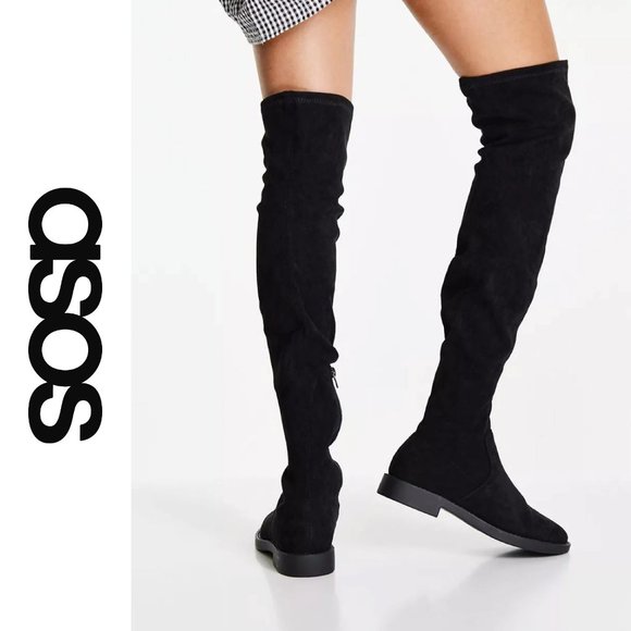 Like NEW - ASOS DESIGN Kalani over the knee boots in black micro Sz 9 - Picture 4 of 4